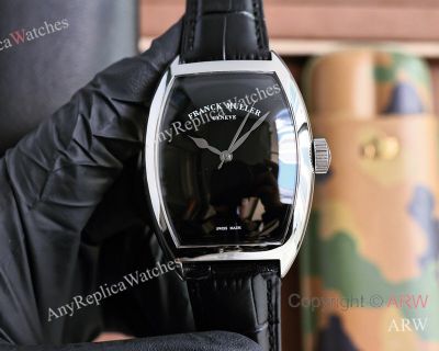 High Quality Replica Franck Muller Black Leather Strap Black Face Silver Colors Bezel Watch 55*42*13mm